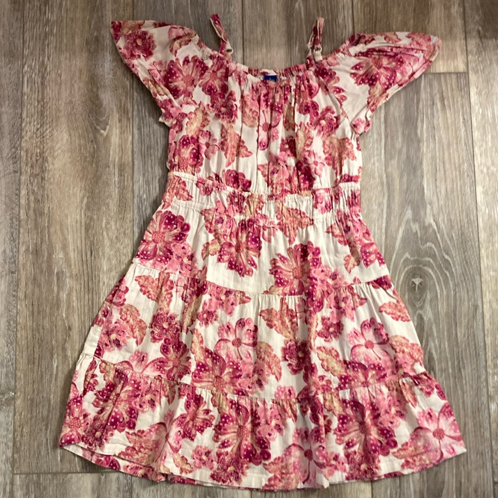 Old Navy Pink and Red Smocked Sundress with Flutter Sleeves